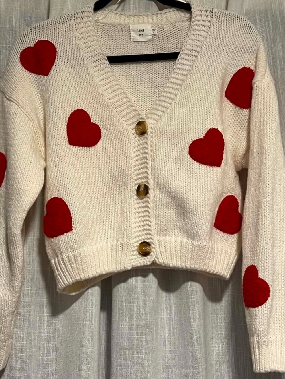 Luna Ivy Anthropologie 3D Heart Cardigan Cream Size S
